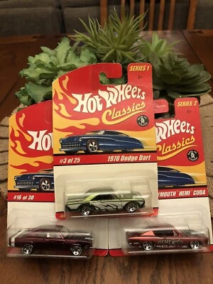 Hot Wheels Classics Mopar Lote 69 Dodge Charger, Plymouth Hemi Cuda, Dodge Dart Foto 1 de 4