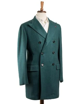 Isaia $6,950 Sea Green Cashmere Silk Double Breasted Overcoat (50 IT) 40 US M Foto 1 de 4