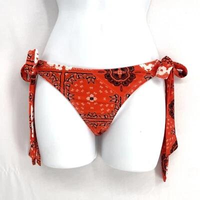 Asos Swim Side Tie Bikini Bottom Women’s Size 6 Orange Tanga Paisley Full Cover - Image 1 of 4