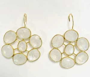 SS 18K YG Moonstone Flower Earrings - Picture 1 of 2