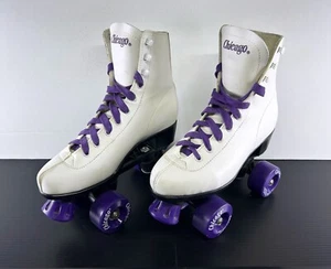 Vintage 80's Chicago Roller Skates - Ladies Size 7 - White w/ Purple Wheels - Picture 1 of 9