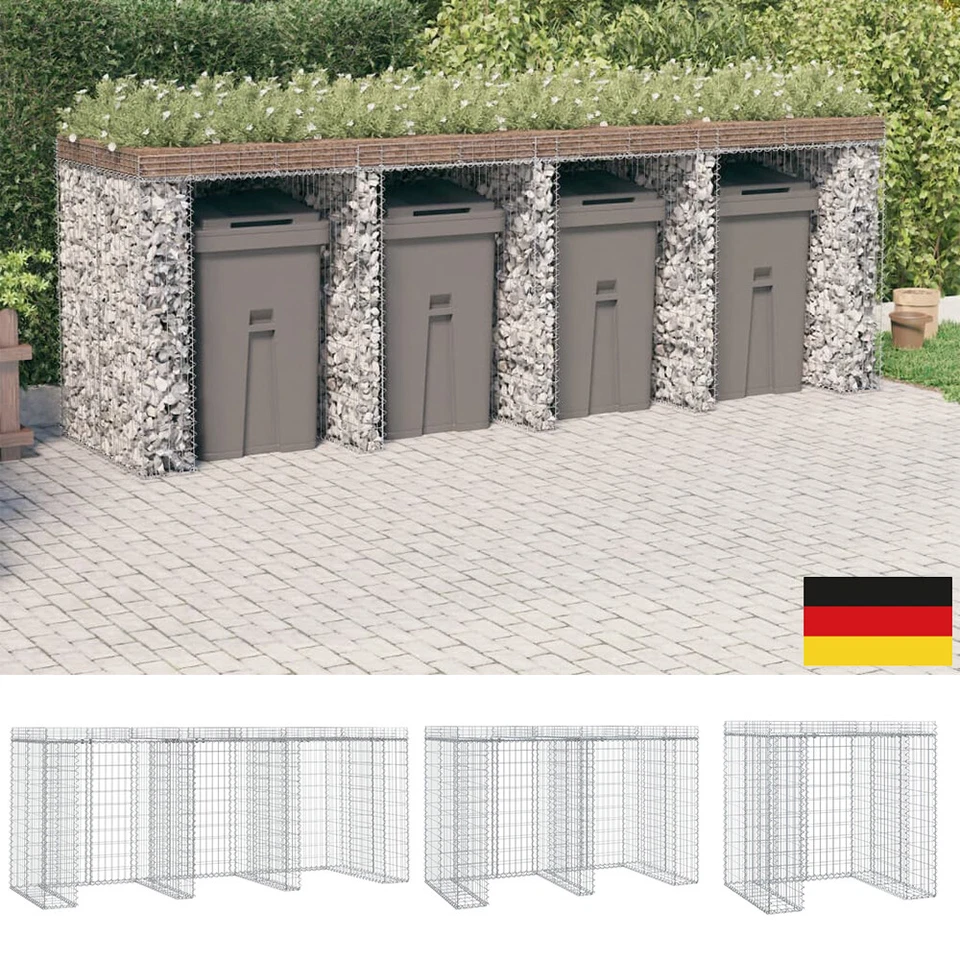 Gabionen-Mülltonnenbox Gabionenkorb 1-4 Mülleimerbox Mülltonnenverkleidung - Bild 1 von 1
