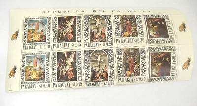 Парагвай 1967 Страстная неделя 10 марок известных художников Скотт #100a-e частичный лист - Изображение 1 из 4