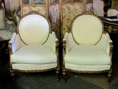 Pair of Ornately Gilt Baroque Renaissance Revival Bergere Chairs - Image 1 of 4