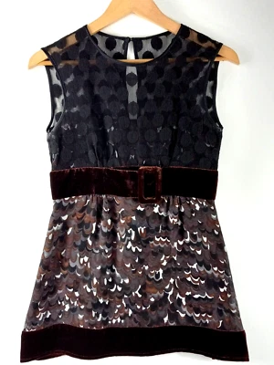 Camisa túnica de seda Nanette Lepore para mujer talla 4 negra marrón encaje sin mangas Foto 1 de 4