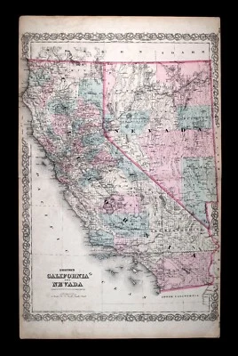 Mapa Atlas Colton 1874 California y Nevada San Francisco Los Ángeles Las Vegas EE. UU. Foto 1 de 4