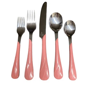 Fiesta Flatware 5 Pc Place Setting Rose Pink Swirl Stainless 1980s - Picture 1 of 6