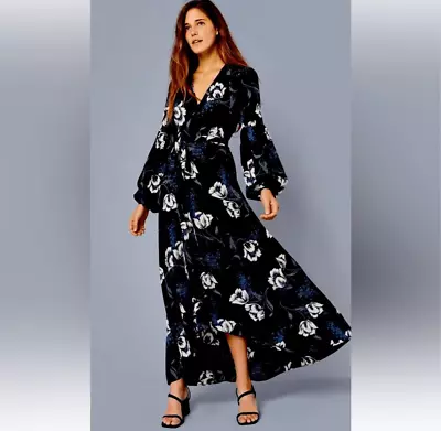 Christy Dawn The Bergen Wrap Maxi Dress Womens Small Blue Floral Cottagecore - Image 1 of 4