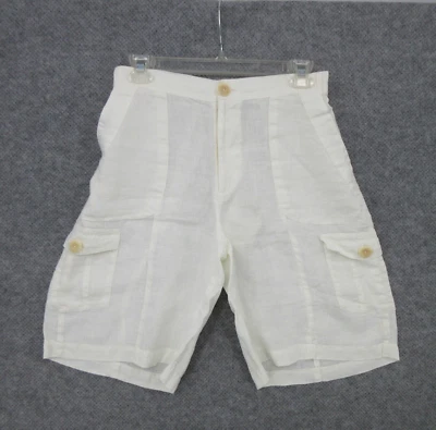 Pantalones Cortos de Lino FLAX Designs P Carga Blanco Sólido Cierre de Botones Cintura Elástica Nuevos Foto 1 de 4