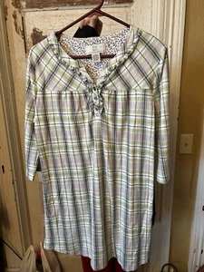 Karen Neuburger Womens Flannel Night Gown, Green Plaid Ruffles Small Knee Length - Picture 1 of 3