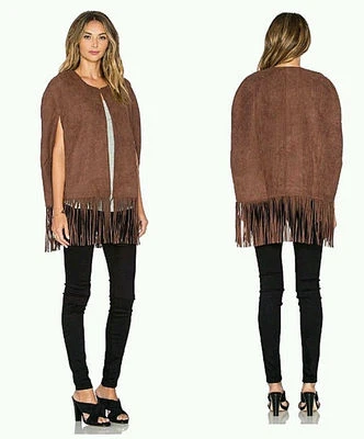 NWT WOMEN’S TULAROSA Cape Fringed Cardigan Vest Jacket TOP BROWN MED Last One! Foto 1 de 4