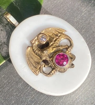 Antiguo Colgante Victoriano Oro Amarillo Diamante Gárgola Plata Doble Cabeza Águila Foto 1 de 4