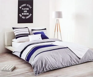 Set piumone Lacoste completo/regina 100% cotone twill spazzolato blu Auckland - Foto 1 di 12