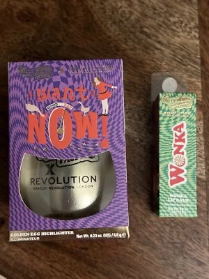 Willy Wonka x Revolution Good Egg Bad Egg Gold Highlighter & Lip Balm NEW in Box - Image 1 of 2