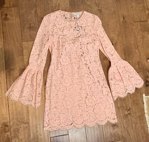 Rachel Zoe Bell Sleeve Lace Mini Sheath Dress Cotton Blush Pink Sz 6 NWT! New! - Picture 1 of 11