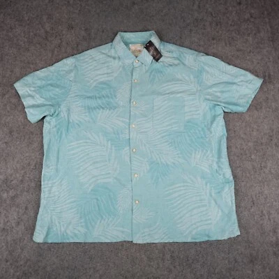 Tasso Elba Shirt Mens XXL Blue Silk Linen Hawaiian Button Camp Island Floral NWT - Image 1 of 4