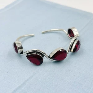 925 Sterling Silver Mozambique Garnet Gemstone Handmade Jewelry Cuff Bracelet - Picture 1 of 4