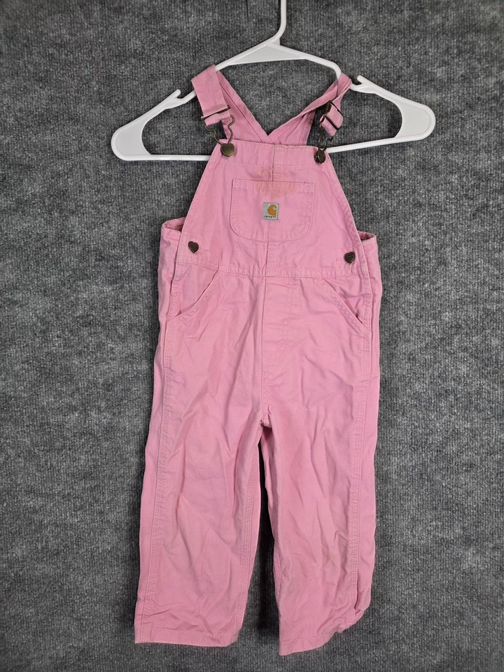 Mono Carhartt Niñas 2T Rosa Babero Pantalones Corazón Herrajes Algodón Logo Foto 1 de 4