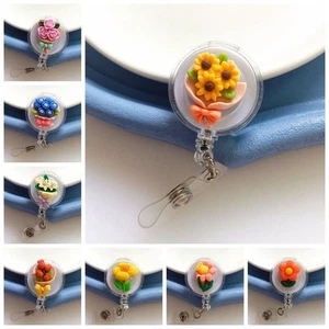 Name Tag Flora Badge Holder Retractable Easy Pull Buckle Doctor Students - Picture 1 of 12