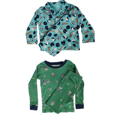 Carter's Boy's Pajama Set Lot (2) Sz 4t Sports Green Bear Football Blue Go Team  - Image 1 of 4