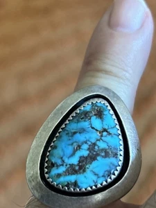Vintage Navajo Harrison Jim ? Sterling Silver Turquoise Ring Size 5.5 - Picture 1 of 10