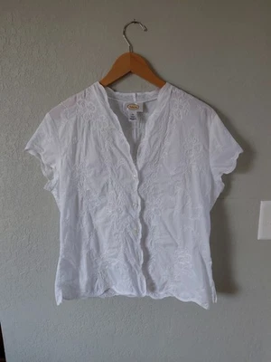 Talbots Womens size 14 White Embroidered Button-Down Short Sleeve Blouse - Image 1 of 4
