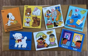 Vintage '70s Wooden Board Puzzles - Playskool - Lot Of 7 - Peanuts/Sesame Street - Picture 1 of 9