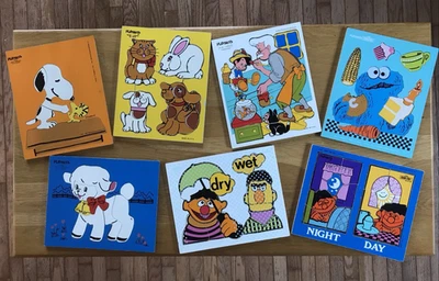Vintage '70s Wooden Board Puzzles - Playskool - Lot Of 7 - Peanuts/Sesame Street - Image 1 of 4