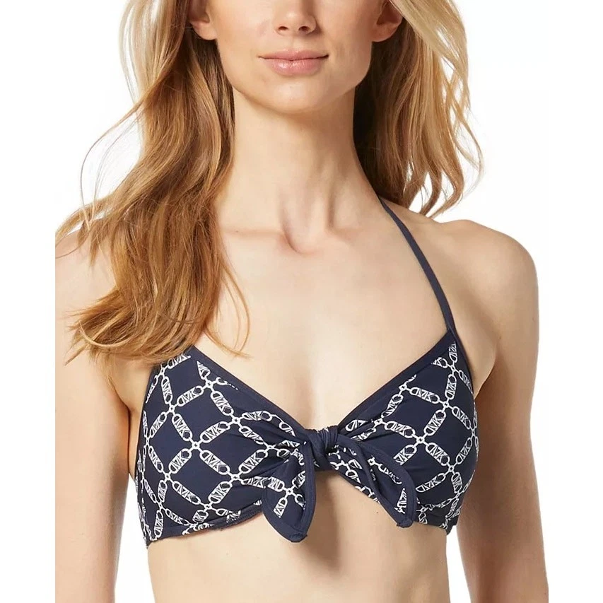 Top de bikini de natación Michael Kors para mujer azul medianoche con estampado de logotipo talla S Foto 1 de 4