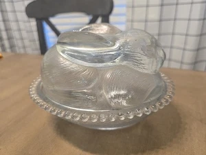 Vintage Indiana Clear Glass Bunny on Nest Candy Dish Easter - Picture 1 of 6