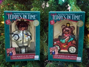 1999 Brass Key Teddy’s in Time Car & Astronaut Glass-Blown Christmas Ornaments - Picture 1 of 13