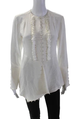 Derek Lam 女式长袖纽扣荷叶上衣白色 6 码 — 第 1/4 张图片