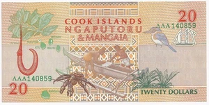 1992 Cook Islands $20 Note P9A-UNC - Picture 1 of 2
