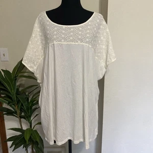 TORRID Eyelet Cap Sleeve Summer Top Sz 4X Ivory Light Cotton Relaxed Fit Boho * - Picture 1 of 11