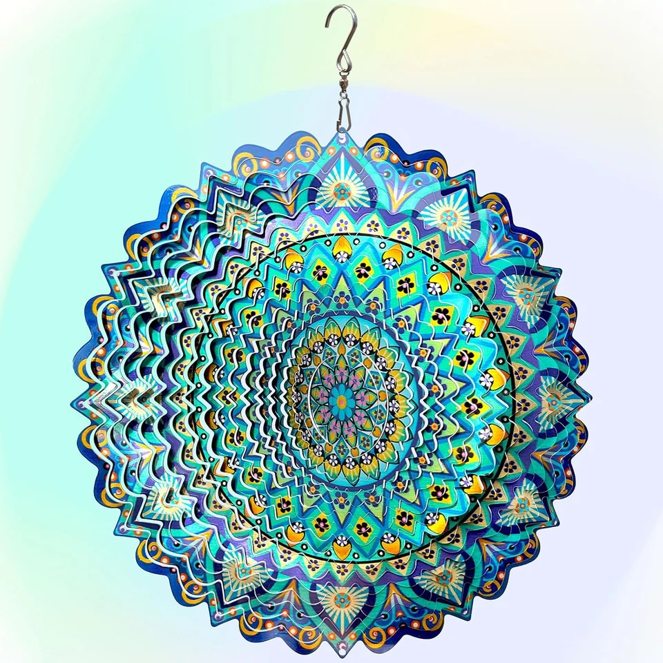 Wind Spinner Mandala Peacock Blue Ocean, Wind Spinner para patio y jardín, regalos para Foto 1 de 4