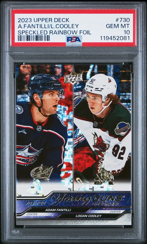 Fantilli Cooley Young Guns Speckled Rainbow PSA 10 Checklist - Image 1 of 2