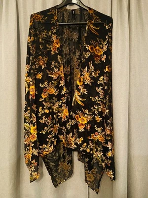 Kimono tórrido veludo burnout outono tamanho único verde vermelho floral gótico boho - Imagem 1 de 4