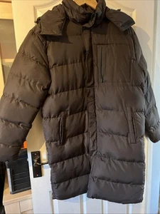 Brave Soul Mens Mid length M Puffer Parka Jacket with Detachable Hood Brown NEW - Picture 1 of 10