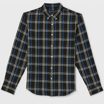 Club Monaco Black Multi Long Sleeve Plaid 100% Linen Button Up Shirt Mens Medium - Image 1 of 4