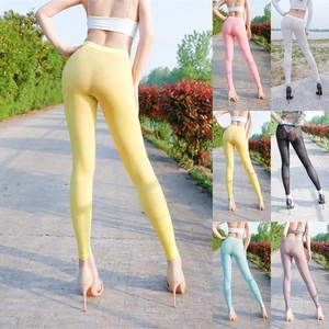 Brand New Long Pants Leggings Leggings See Through Sheer Silky Skinny Trousers - Picture 1 of 34