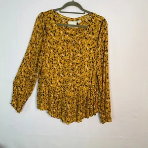 Top Cheyenne malva Anthropologie giallo motivo floreale foglia orlo increspato taglia L - Foto 1 di 14