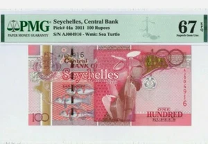 2011 SEYCHELLES 100 RUPEES PMG67 EPQ SUPERB GEM UNC【P-44a】 - Picture 1 of 2