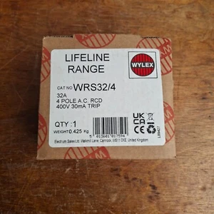 Wylex Lifeline Range wrs32/4 32a 4 poli A.C RCD 400 v 30mA interruttore di viaggio. - Foto 1 di 2