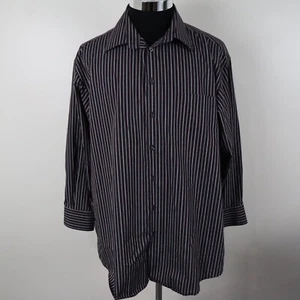 Axcess Shirt Mens 17 32/33 No Iron Button Up Purple Striped Long Sleeve - Picture 1 of 8