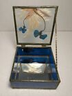 Vintage Jewelry/Trinket Box, Pressed Flower, Beveled Glass, Mirrored Bottom