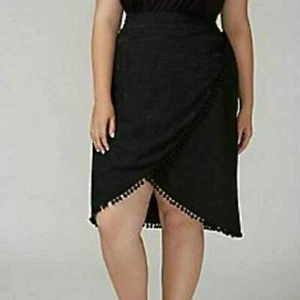 Lane Bryant Women’s Faux Wrap Pom Pom Skirt Plus Size 24  Embroidered Black - Picture 1 of 9