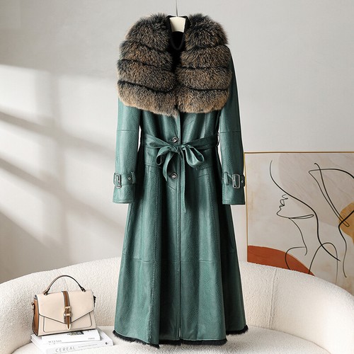 OFF WHITE Giacca lunga pelle di volpe collo slim fit donna vera pelle pelliccia di coniglio