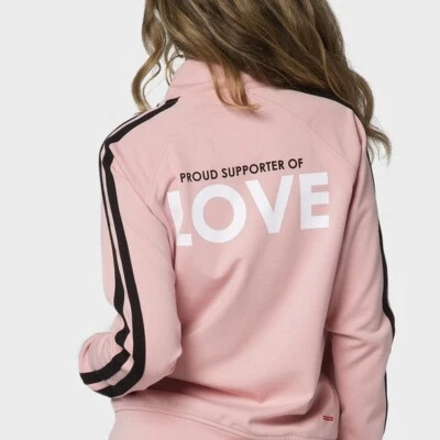 NWOT! Peace Love World Believer In Love Pink Black Track Jacket Women Small - Image 1 of 2