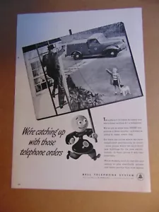 1946 altes GLOCKENTELEFON LKW Arbeiter installiert Telefonleitung Vintage Kunstdruck Anzeige - Bild 1 von 1