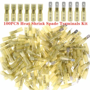 100PCS Yellow Heat Shrink Seal Quick Disconnect Crimp Spade Connectors Terminals - Picture 1 of 7